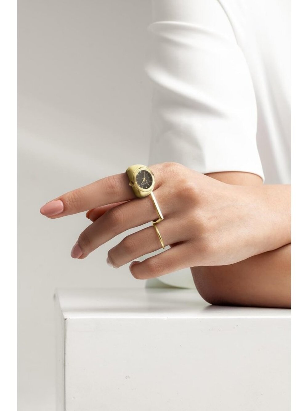 Women's Gold Adjustable Ring Quartz Analog Mini Crystal Dial Wrist Watches - Picture 3 of 6